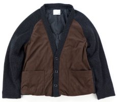 画像1: VARDE77  POLYNUBUCK&COTTON KNIT CARDIGAN BLACK BROWN (1)