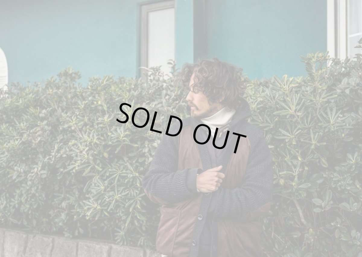 画像9: VARDE77  POLYNUBUCK&COTTON KNIT CARDIGAN BLACK BROWN (9)