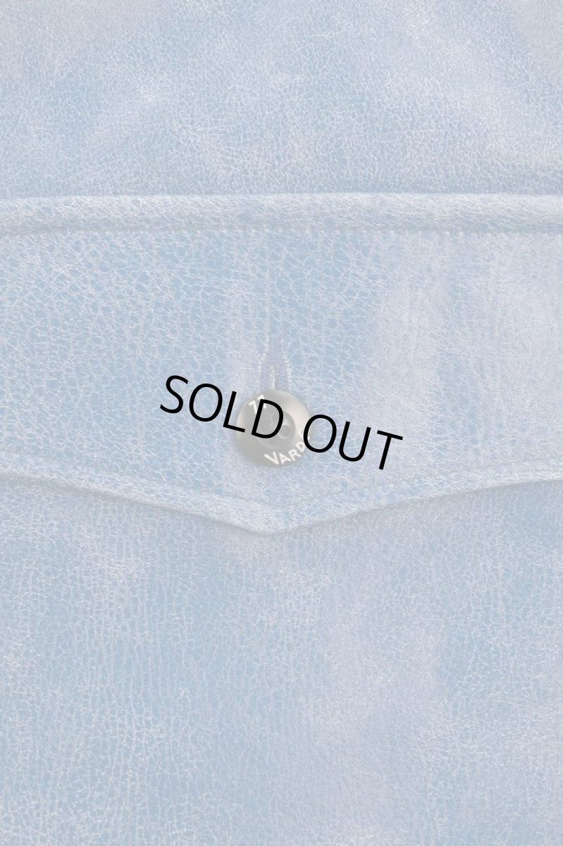 画像2: Crack NAVY leather double wide jacket (2)