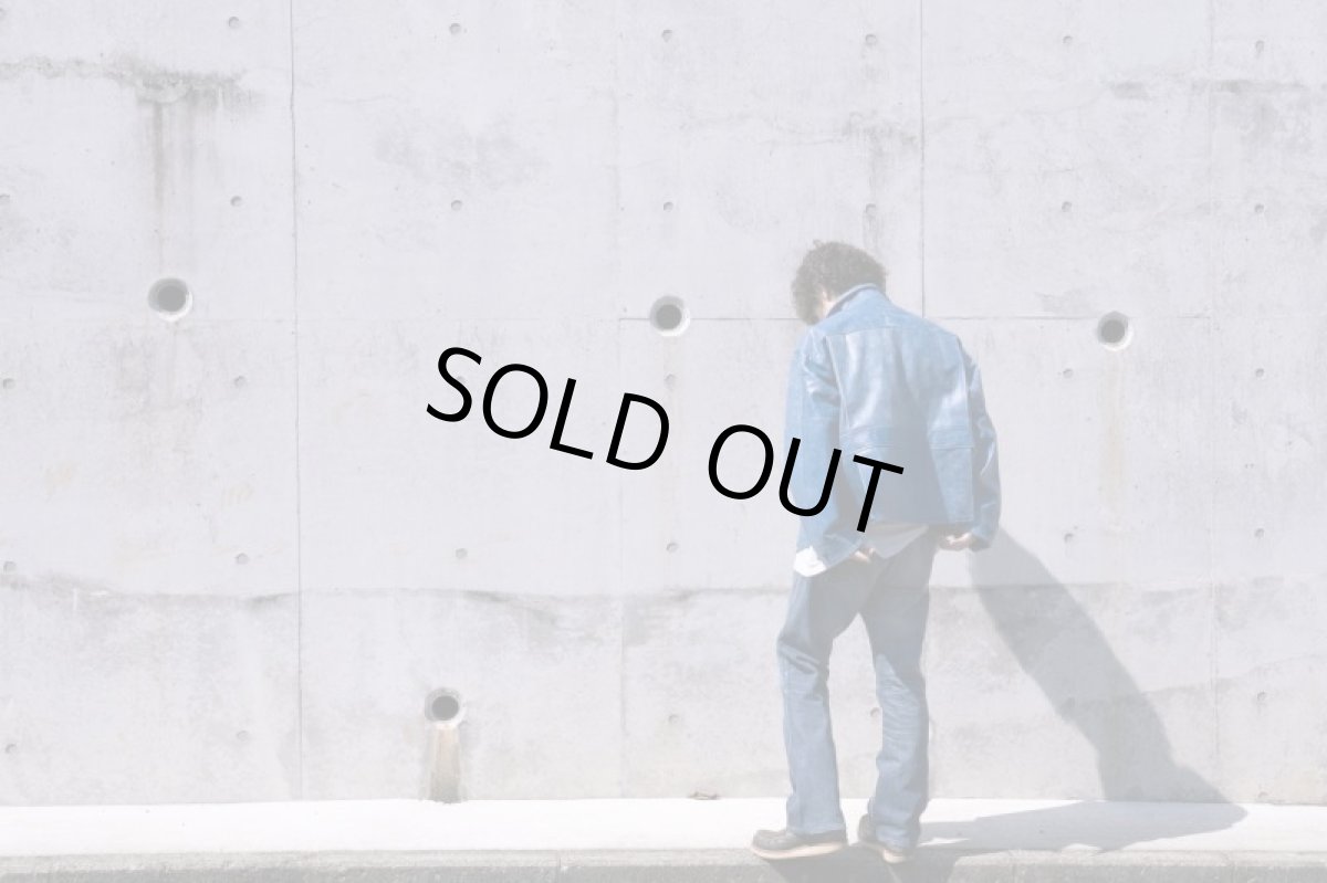 画像8: Crack NAVY leather double wide jacket (8)