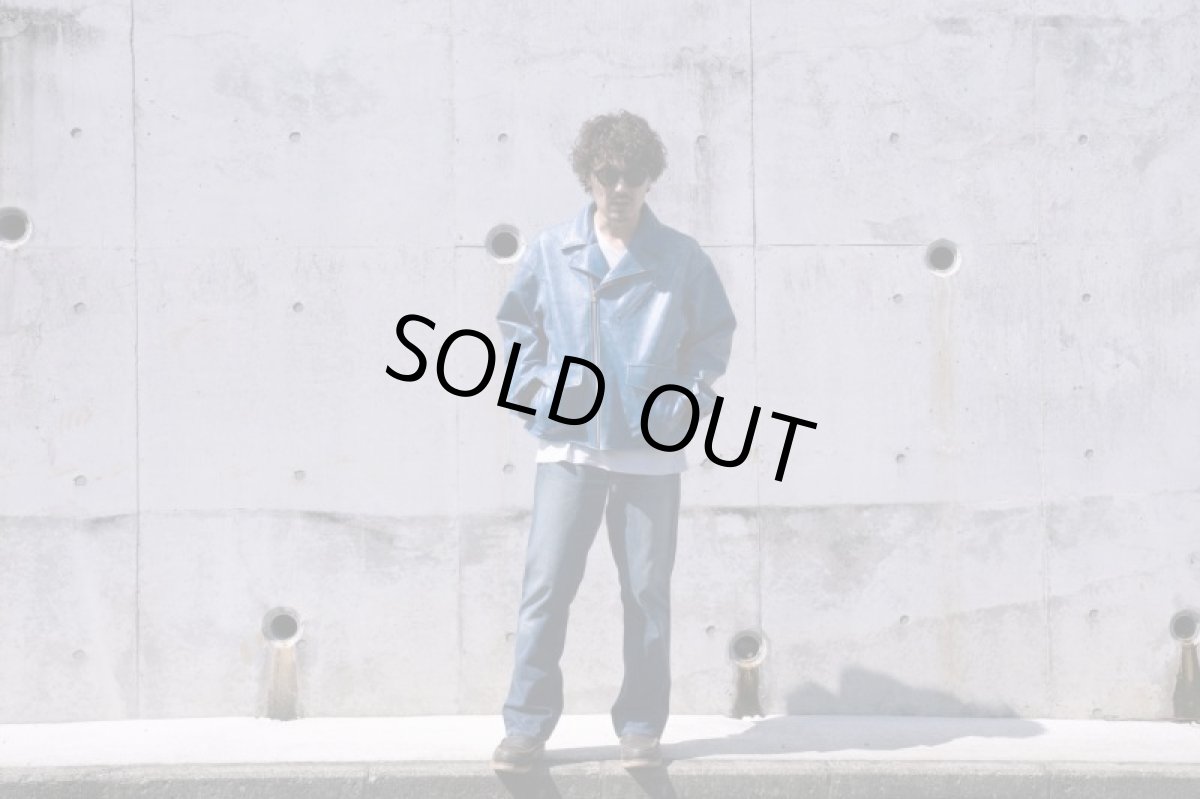 画像7: Crack NAVY leather double wide jacket (7)