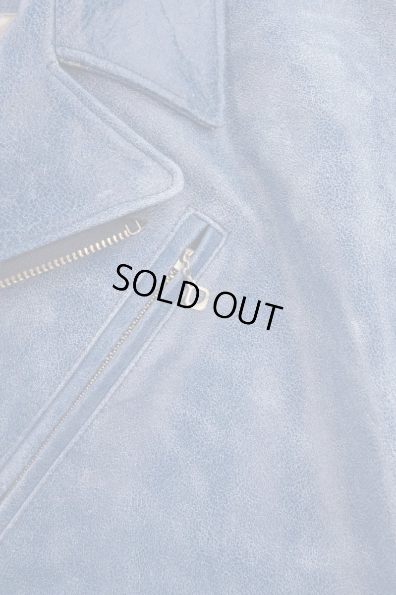 画像3: Crack NAVY leather double wide jacket (3)