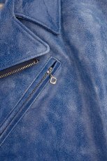 画像3: Crack NAVY leather double wide jacket (3)