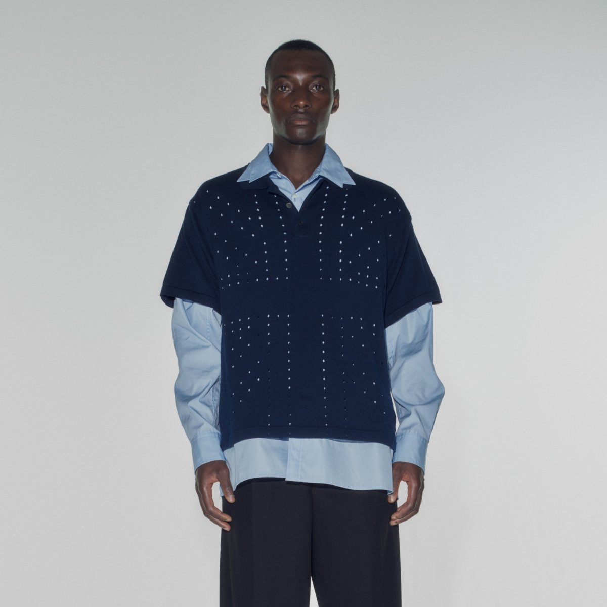 画像1: UK KNIT POLO  NAVY (1)