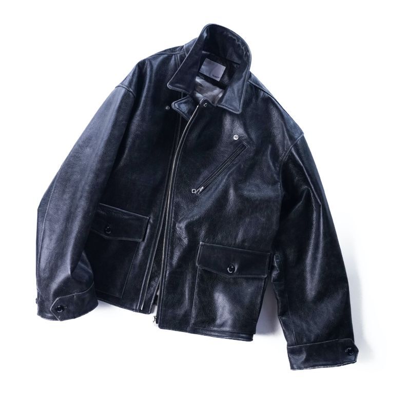 画像1: Crack leather double wide jacket (1)